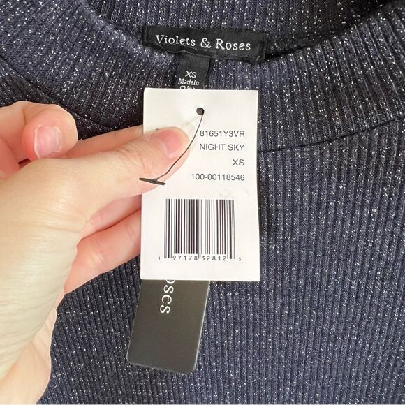 ✨ Violets & Roses Blue Metallic Night Sky Long Sleeve Top XS NWT - Picture 5 of 10